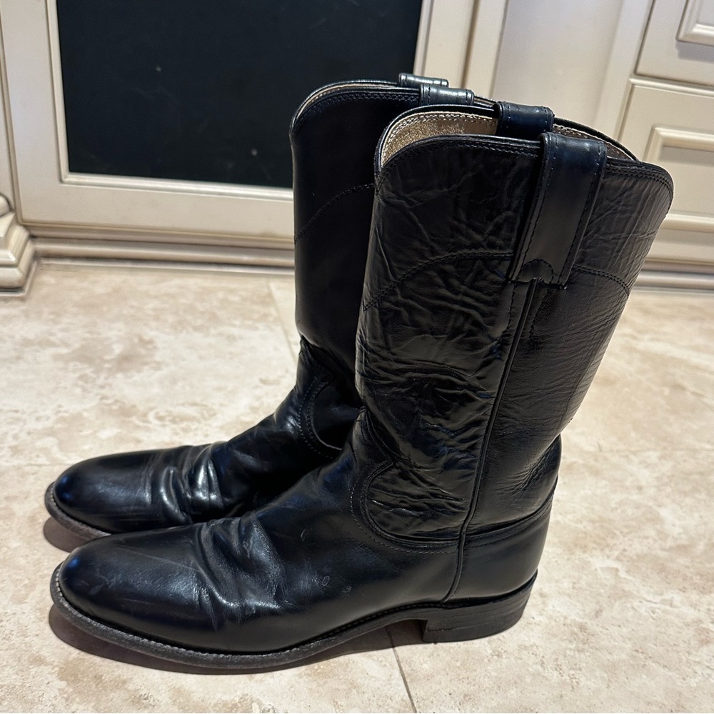 Justin black leather roper boots